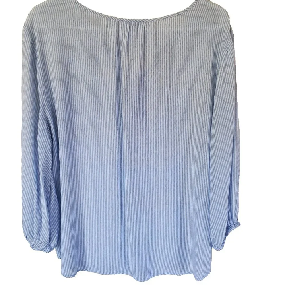 Liz Claiborne Womens Popover Top Size L Blue Stripe Nautical Coastal Beachy Boho